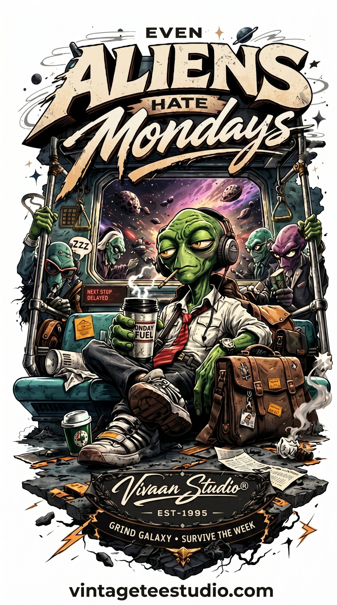 Print on demand shirt PNG alien sitting on luggage unique design