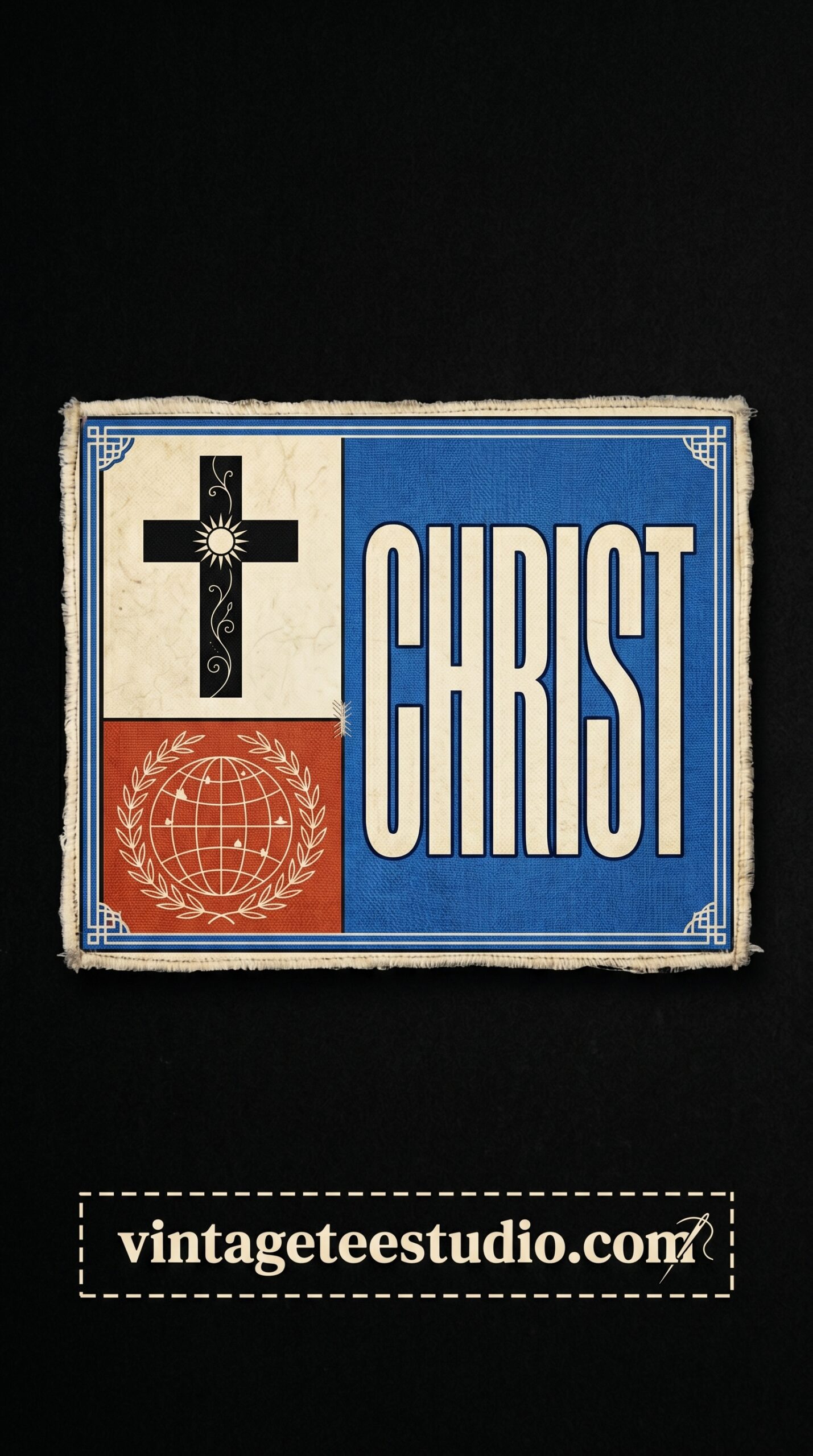 retro christian shirt png Christ logo black background vintage faith printable editable