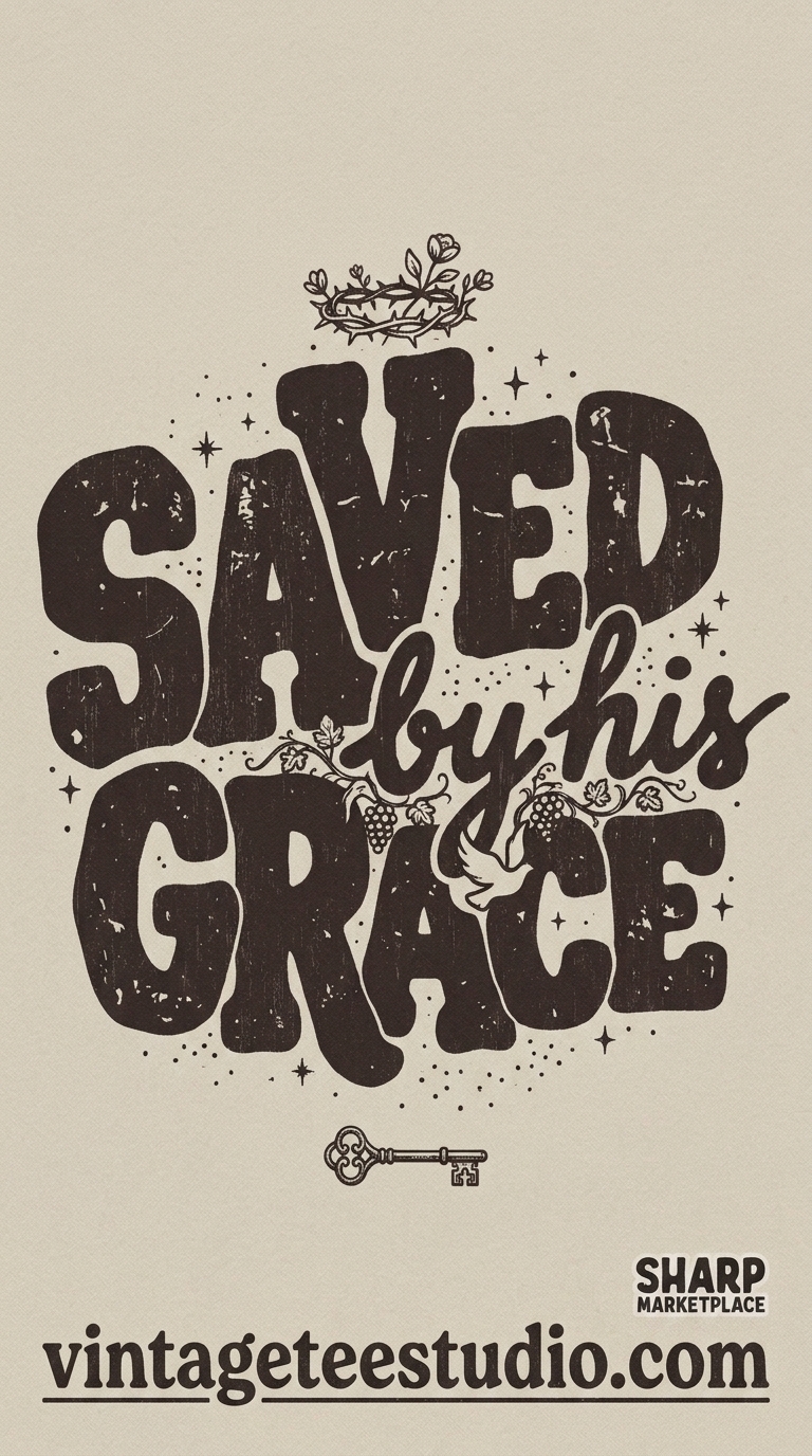 Retro shirt PNG sublimation saved by his grace Christian vintage design