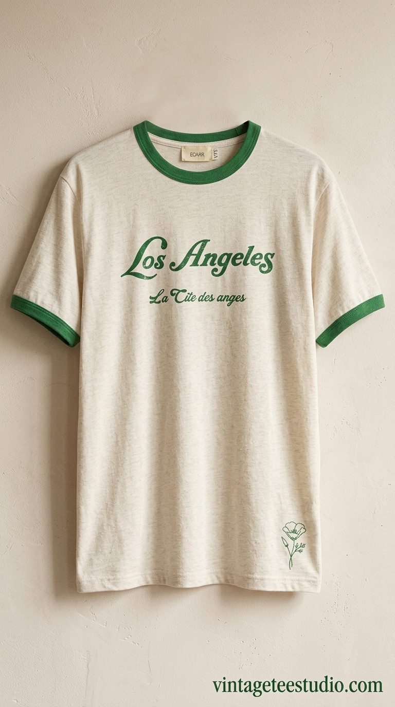 Retro tee PNG classic city ringer t-shirt light beige vintage