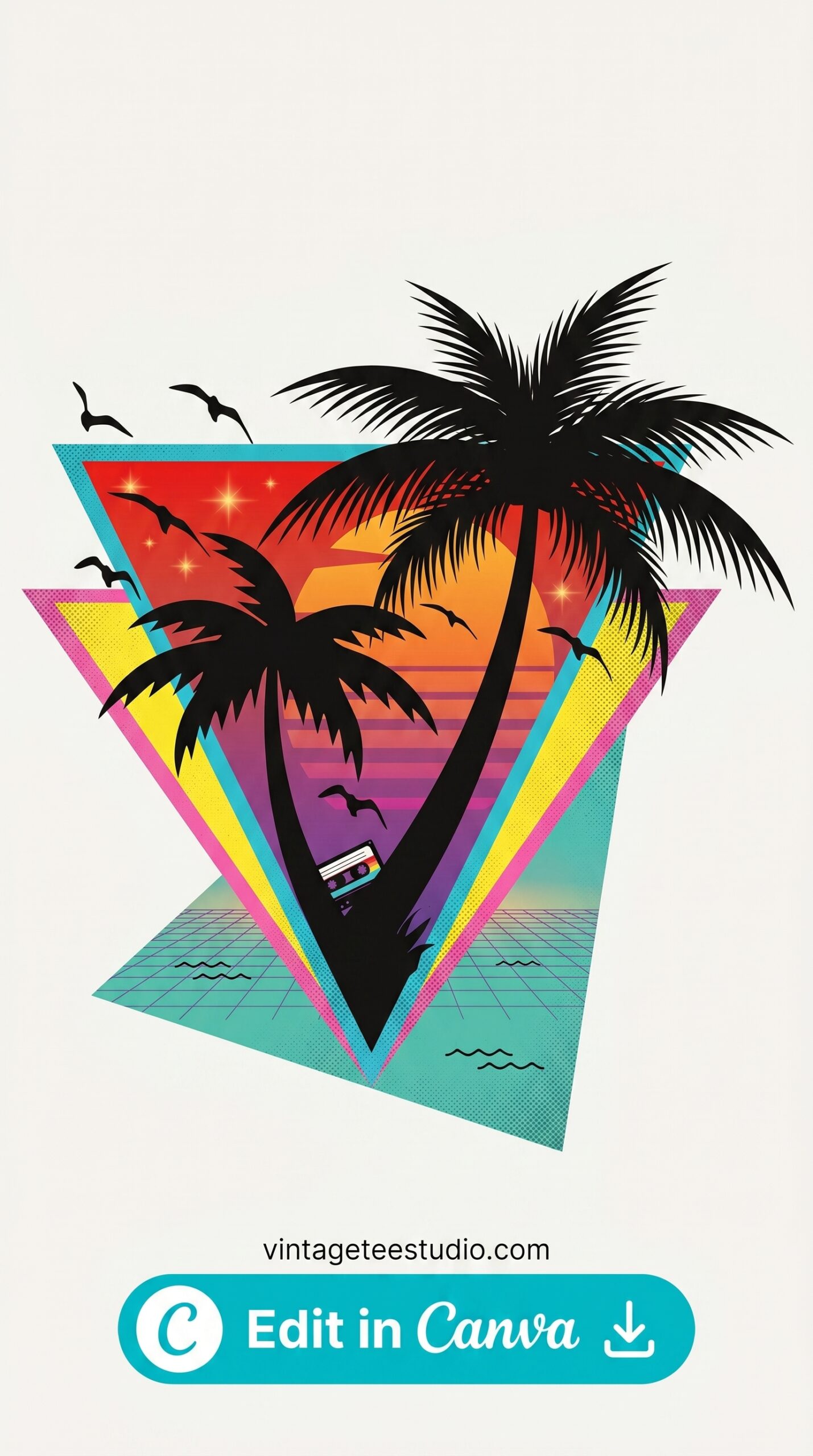 Sublimation shirt PNG palm tree birds triangle background