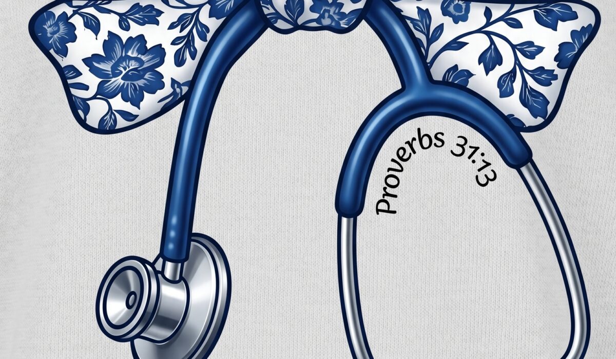 Vintage Nurse Shirt PNG floral stethoscope design printable editable