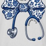 Vintage Nurse Shirt PNG floral stethoscope design printable editable