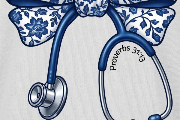 Vintage Nurse Shirt PNG floral stethoscope design printable editable