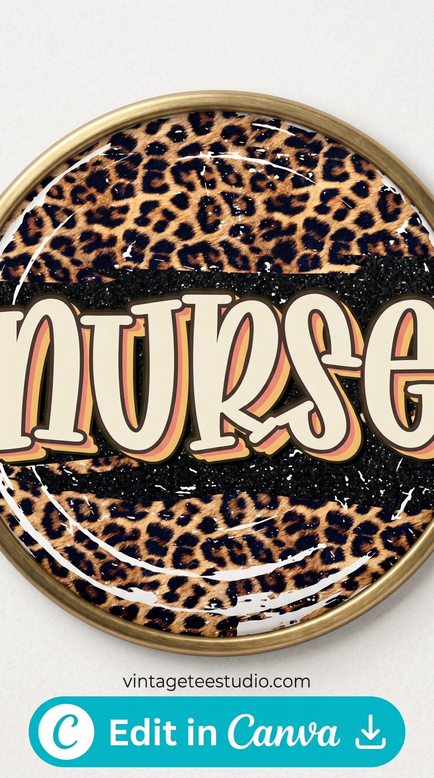 Vintage Nurse Shirt PNG distressed circle frame design printable editable