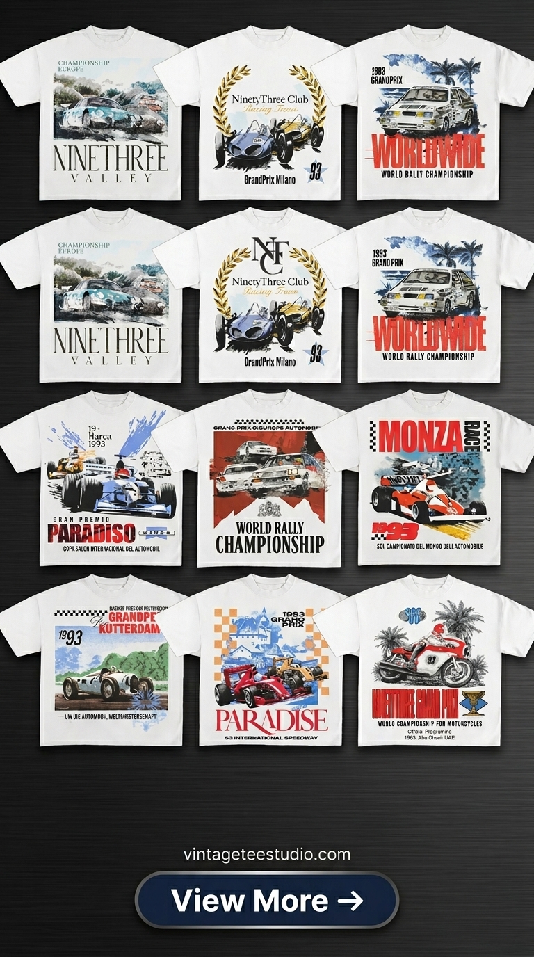 Vintage shirt bundle PNG nine racing car t-shirts printable editable