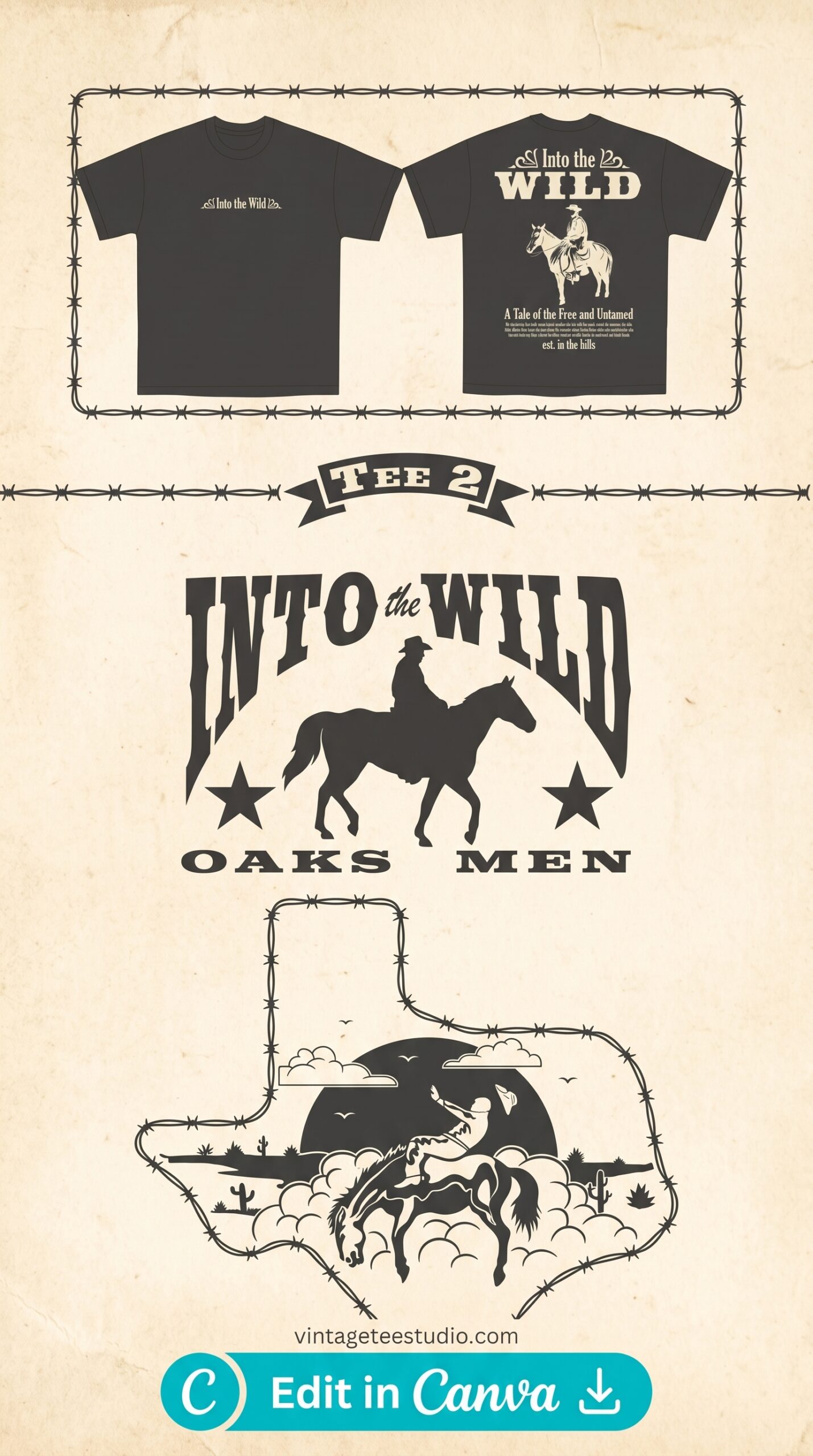 Vintage shirt bundle PNG Into The Wild horse t-shirt design printable editable