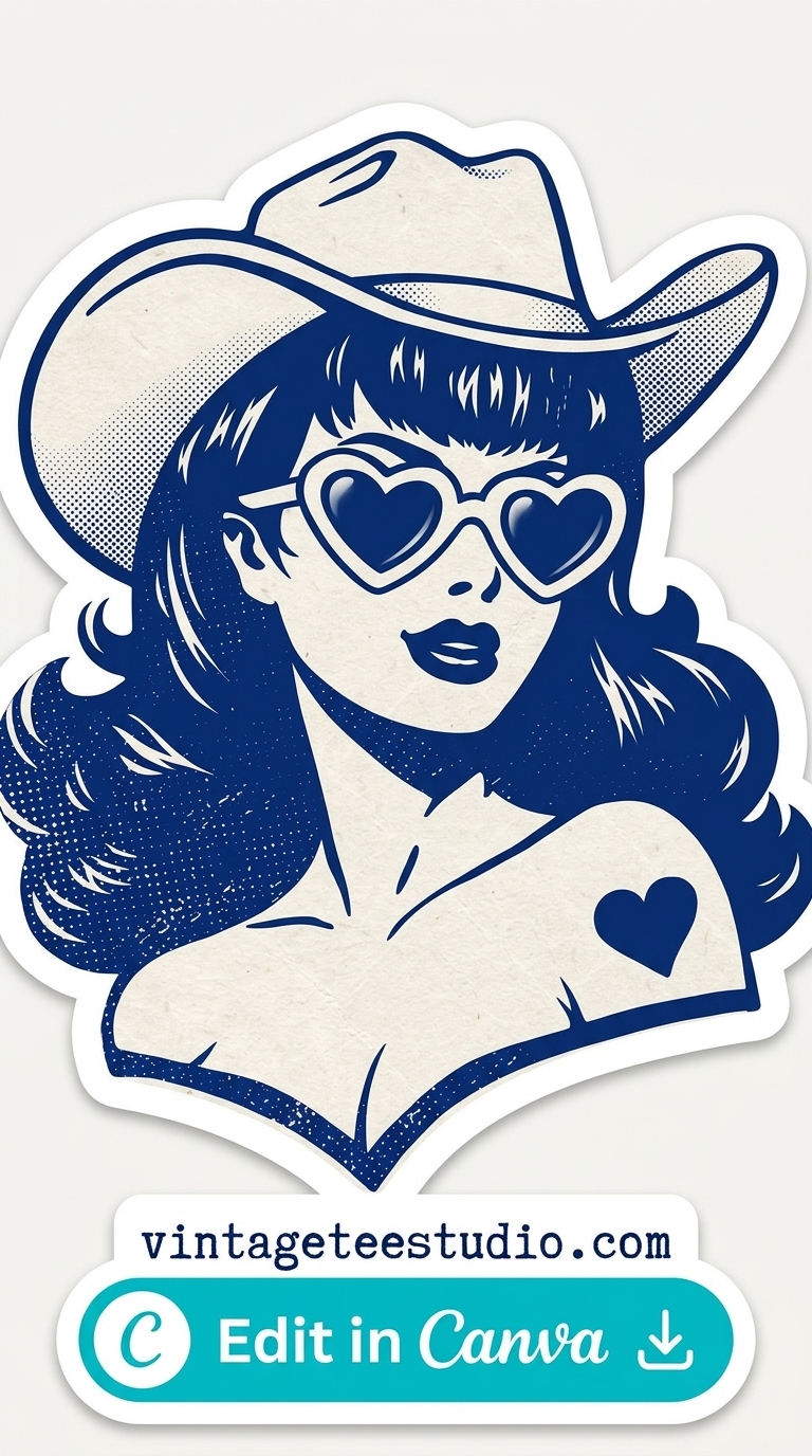 vintage t-shirt design logos cowgirl western sticker graphic printable editable