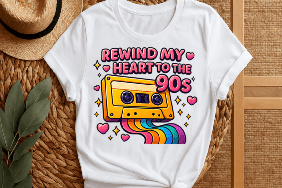 90s retro shirt png vintage cassette rewind graphic tee printable editable