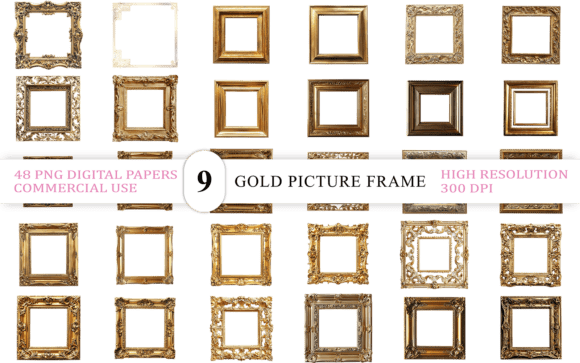 Luxury Gold Picture Frame PNG Pack aesthetic vintage frame empty transparent png