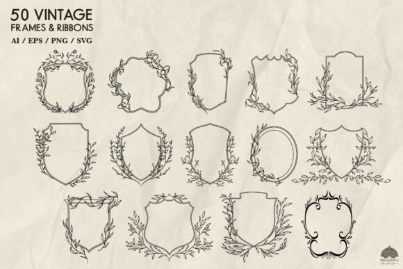 Vintage Crest Frames SVG Bundle aesthetic vintage frame empty transparent png