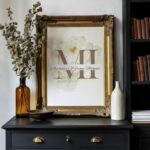 Vintage Gold Frame on Black Sideboard vintage black and gold frame png