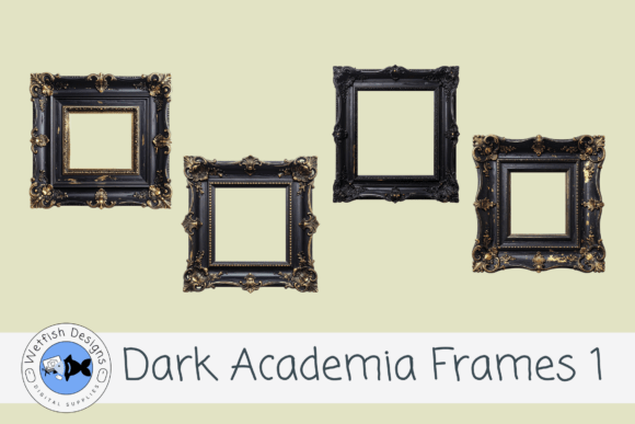Dark Academia Frames vintage black and gold frame png