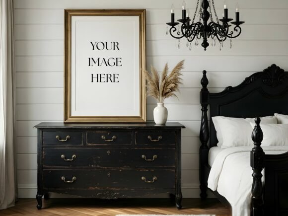 Vintage Gold Frame Mockup Bedroom vintage black and gold frame png