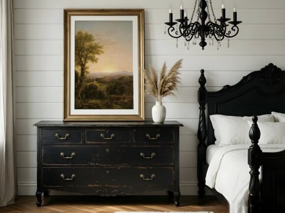 Vintage Gold Frame Mockup Bedroom vintage black and gold frame png