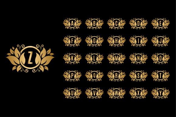 Gold Alphabet Leaf Circle Emblem Logo vintage black and gold frame png