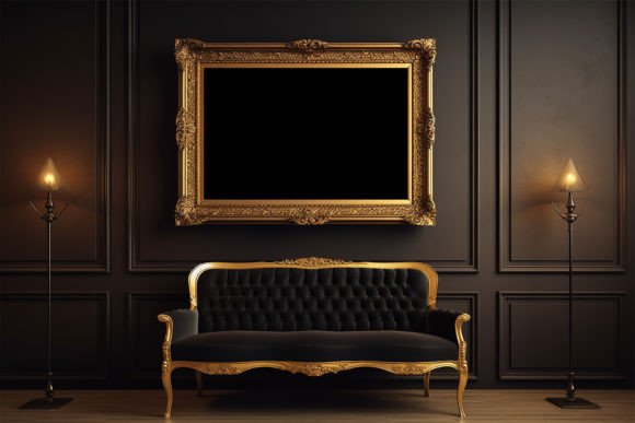 Gold Border Black Frame on the Interior vintage black and gold frame png