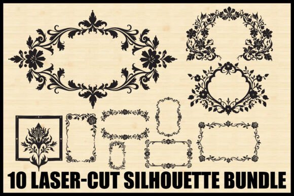 Laser Cut Floral Frame Bundle Set 6 vintage black frame png transparent