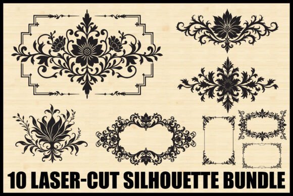 Laser Cut Floral Frame Bundle Set 5 vintage black frame png transparent