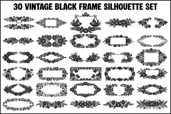 30 Vintage Black Floral Frame Silhouette Vol.2 vintage black frame png transparent