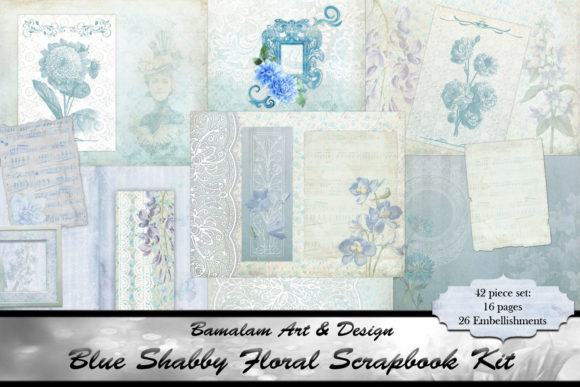 Shabby Blue Floral Scrapbook Kit blue vintage frame png transparent