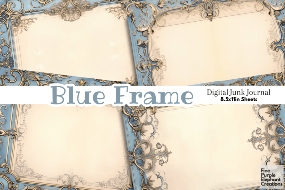 Old Blue Frame Paper Junk Journal Pages blue vintage frame png transparent