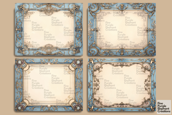 Old Blue Frame Paper Junk Journal Pages blue vintage frame png transparent