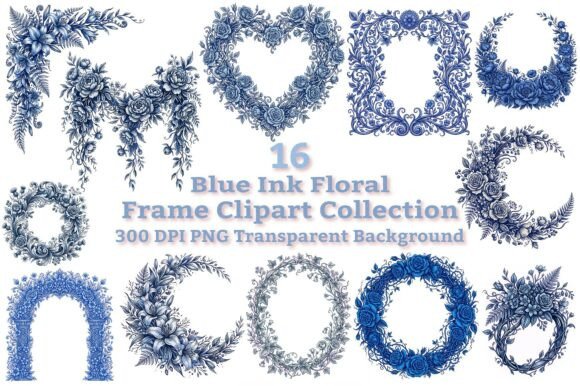 Vintage Blue Ink Floral Frame Clipart blue vintage frame png transparent