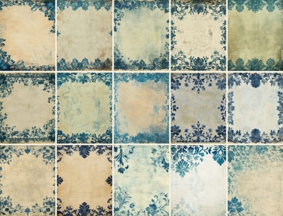 Vintage Blue Floral Frame Digital Paper blue vintage frame png transparent