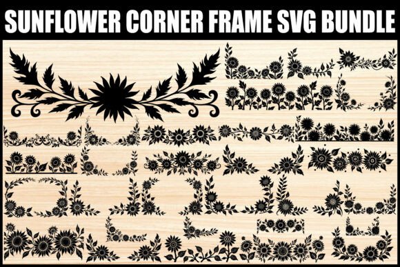 Sunflower Corner Frame SVG Set vintage border label frame design