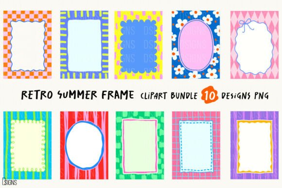 Retro Summer Frame Clipart Bundle vintage border label frame design