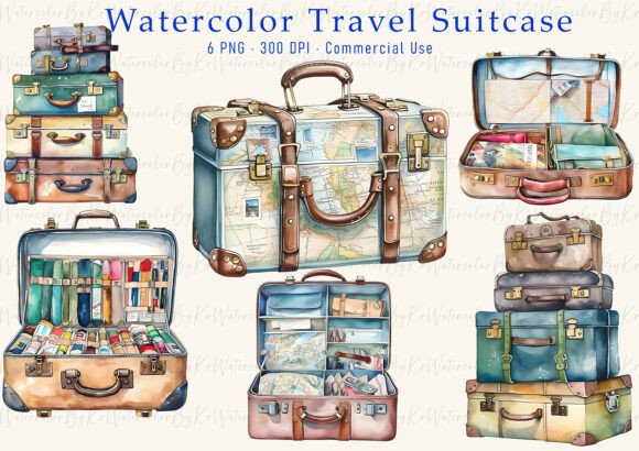 watercolor travel bag clipart bundle png brown paper bag junk journal texture printable