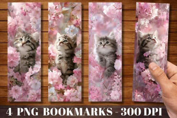 Pink Cherry Blossom Cute Cat Bookmark bookmark cat vintage printable