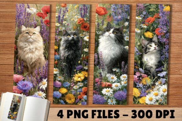 Wildflower Garden Aesthetic Cat Bookmark bookmark cat vintage printable