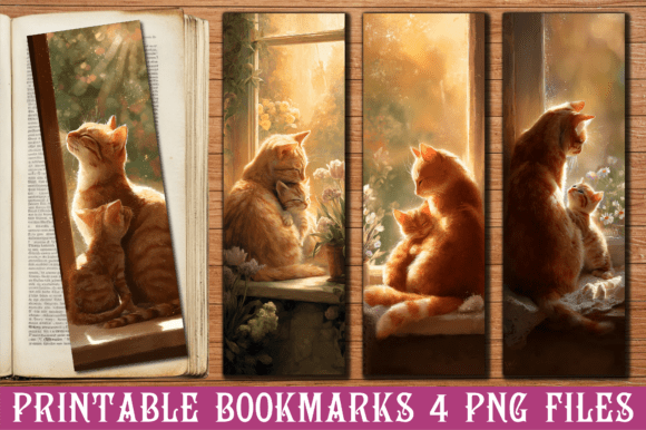 Cozy Ginger Cat and Kitten Bookmark bookmark cat vintage printable