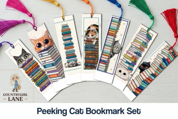 Peeking Cat Bookmark Set bookmark cat vintage printable