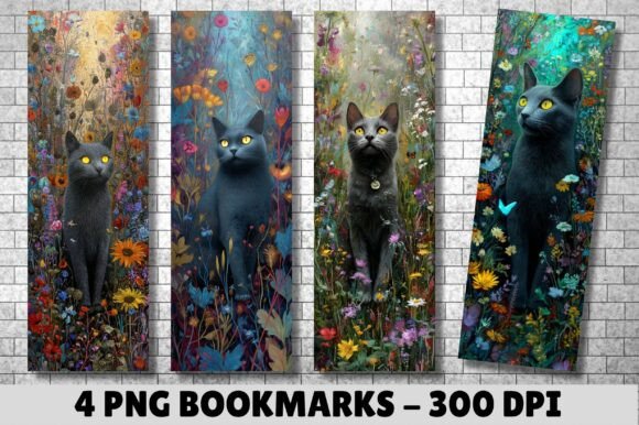 Wildflower Garden Black Cat Bookmark bookmark cat vintage printable