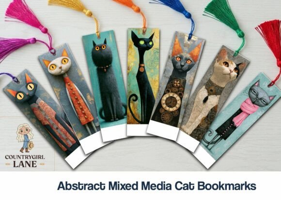 Abstract Mixed Media Cat Bookmark bookmark cat vintage printable