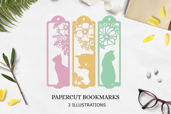 Cat Bookmark Paper Cut bookmark cat vintage printable
