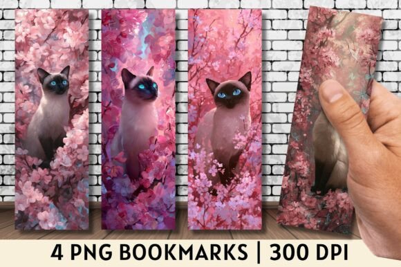 Pink Cherry Blossom Siamese Cat Bookmark bookmark cat vintage printable