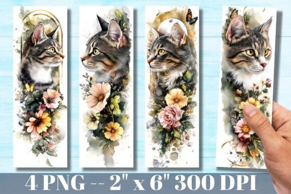 Cute Floral Cat Bookmark Design bookmark cat vintage printable