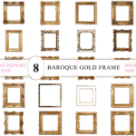 Elegant Baroque Gold Frame PNG vintage frame DIY watercolour painting reference