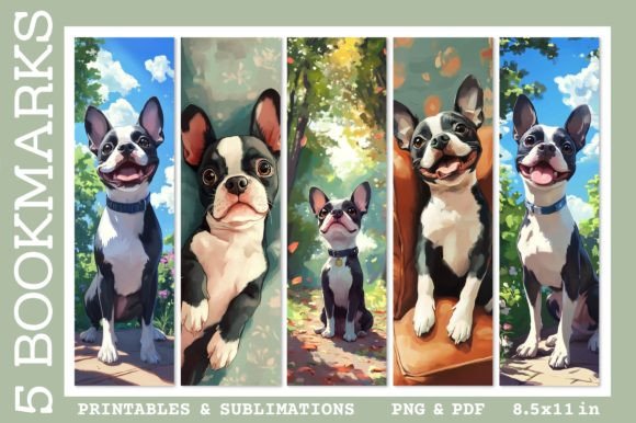 Stafford Boston Terrier Dog Bookmark PNG bookmark dog vintage printable