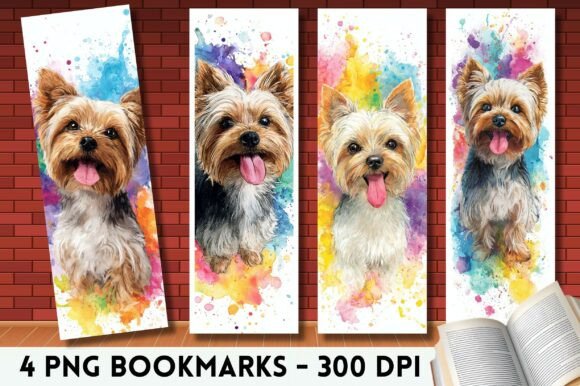 Colorful Yorkie Puppy Dog Bookmark PNG bookmark dog vintage printable