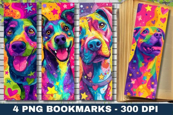 Neon Pop Art Rainbow Dog Bookmark Design bookmark dog vintage printable