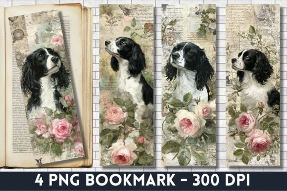 Vintage Dog Rose Floral Clipart Bookmark bookmark dog vintage printable