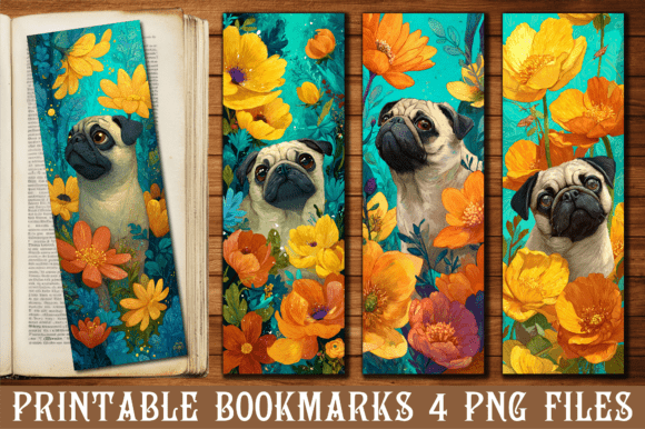 Vintage Floral Pug Dog Art Bookmark bookmark dog vintage printable