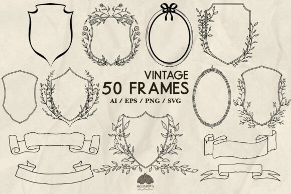 Vintage Crest Frames SVG Bundle floral vintage frame flower ornament
