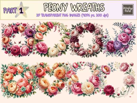 Peony Wreaths Clipart floral vintage frame flower ornament