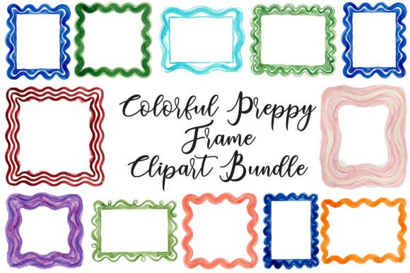 Colorful Preppy Frame Clipart Bundle floral vintage frame flower ornament